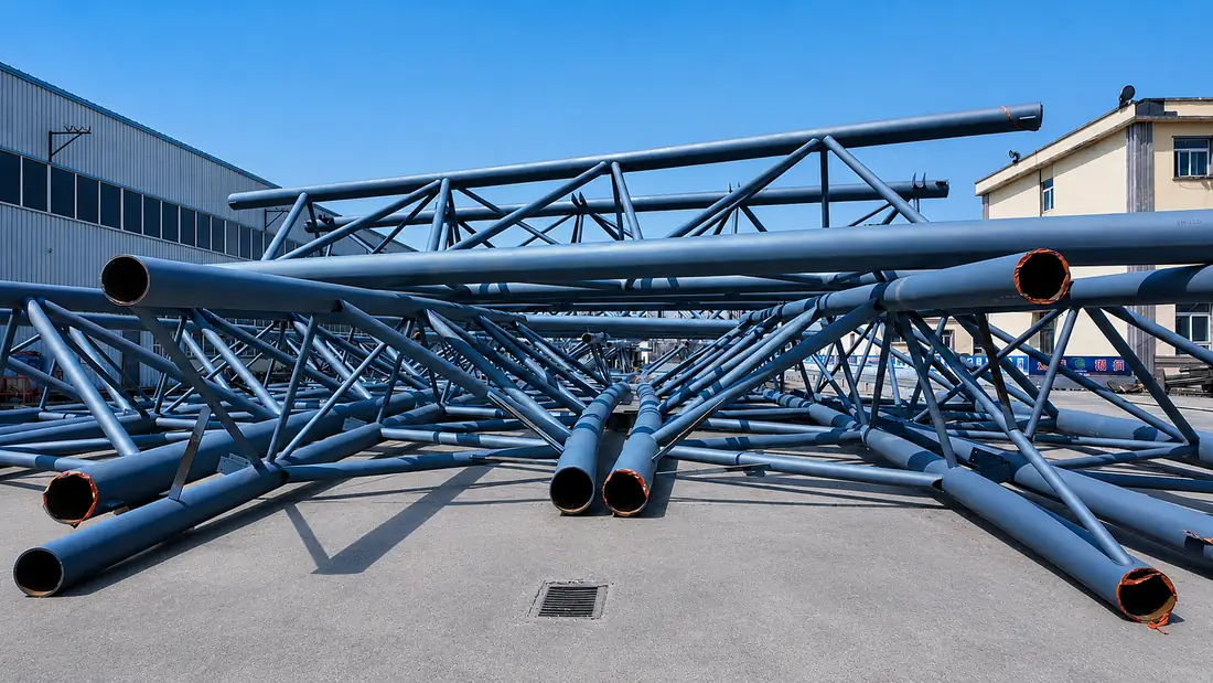 Fabricated pipe trusses in factory yard